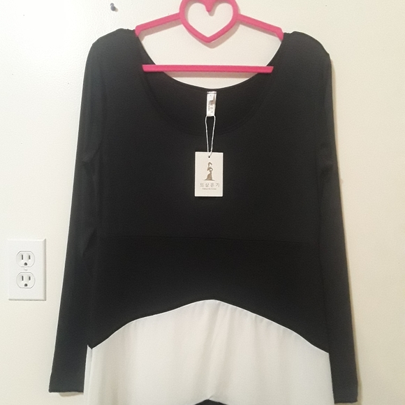 Black White Color Block Long Sleeve Maxi Dress - Picture 5 of 8